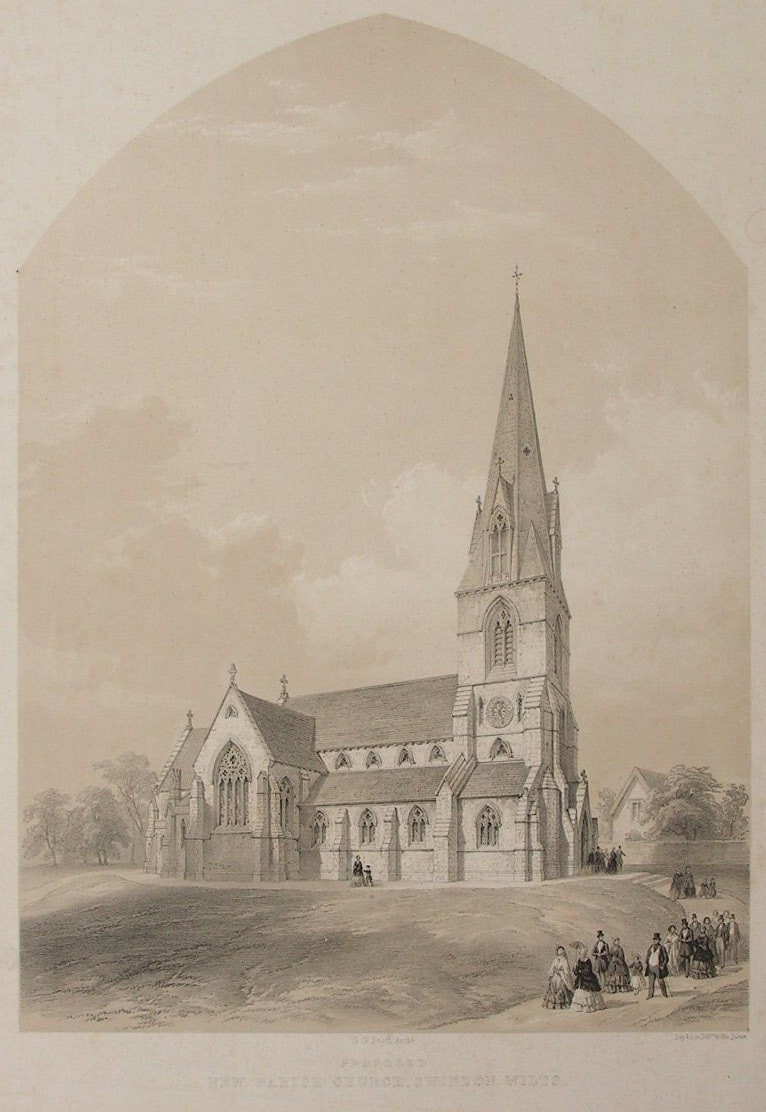 Lithograph - Proposed New Parish Church, Swindon Wilts.